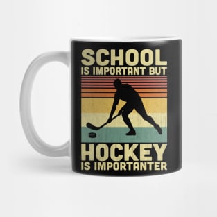 School Is Important But Hockey Is Importanter Vintage Hockey Lovers Mug